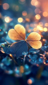 Macro-lit clover leaf with bokeh-saturated depth-of-field glow.