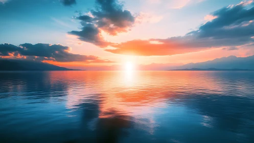 Spectral-gradient seascape with axial solar horizon reflection.