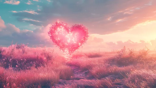 Luminous Heart Blooms Across Pink Reverie Fields.
