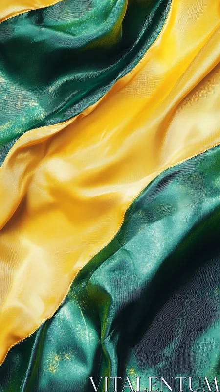 Sheer green and yellow fabric lies in overlapping folds