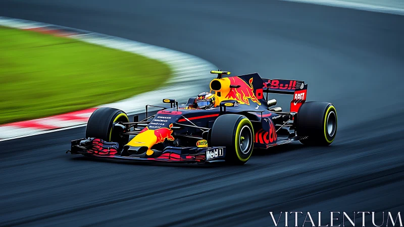 Scarlet race car devours the apex on electric tarmac.