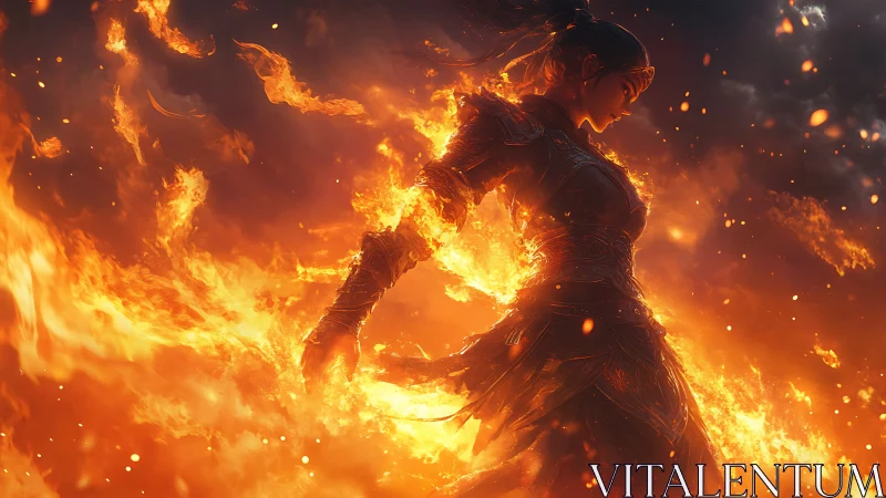 Humanoid Figure Rendered With Volumetric Fire Simulation and Particle Effects