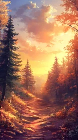 Enchanted Forest at Golden Hour Glows with Autumn Splendor