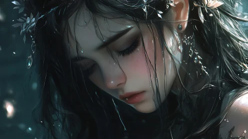 Digital close-up shows wet-haired female figure in profile