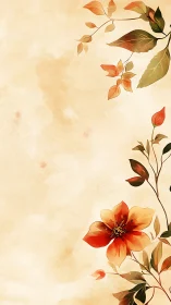 Autumn Leaves and Blooms Border on Cream Background