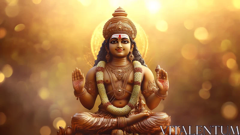 Digital rendering shows seated Hindu deity with warm halo glow