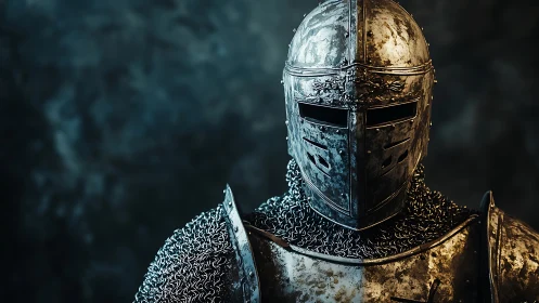 Quiet strength of a lone medieval knight in worn steel armor.
