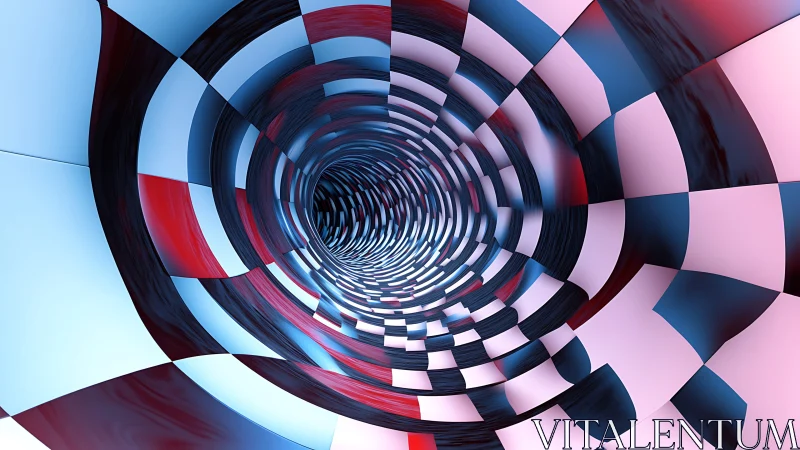 Parametric checkerboard vortex with chromatic radial distortion.