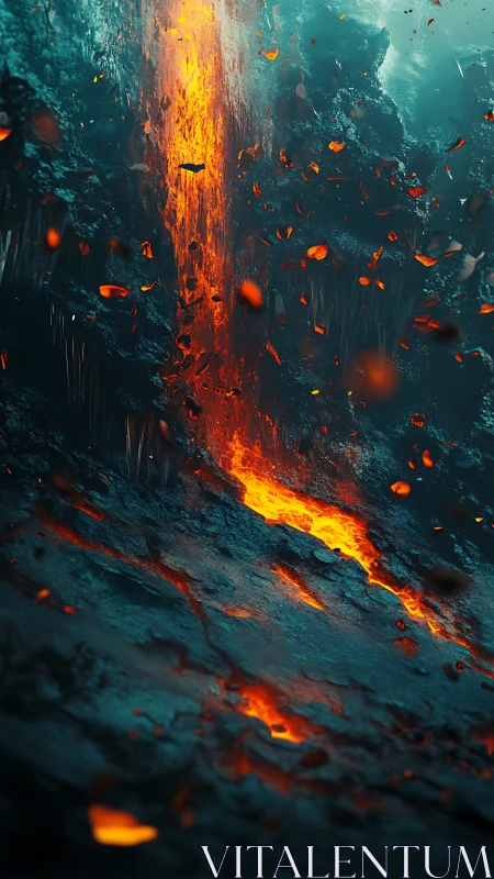 Underwater Volcanic Eruption with Lava Flow.
