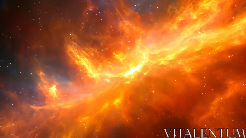 Bright orange nebula stretches across dense star field