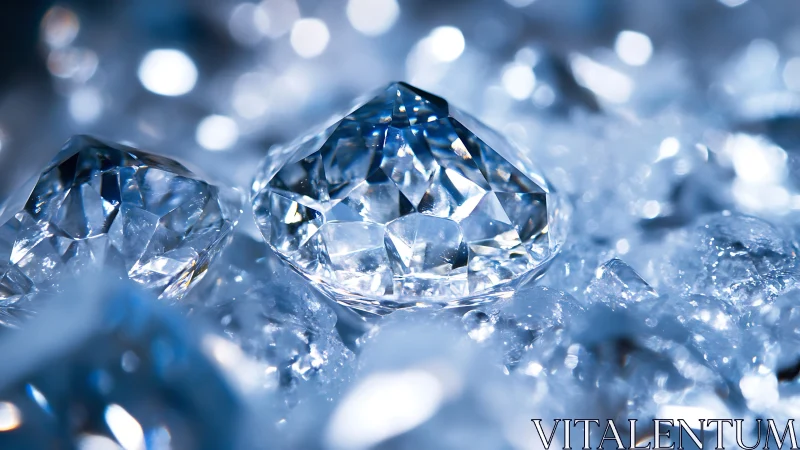 Brilliant cut diamonds scatter light across icy surface.