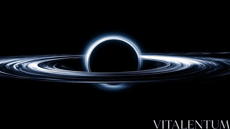 Black hole horizon with luminous accretion ring in void.