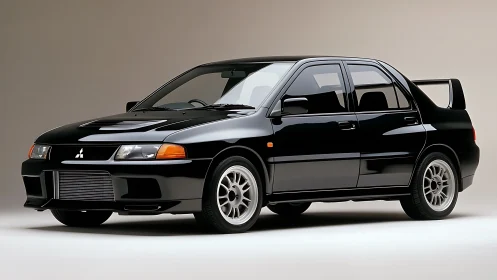 Black Mitsubishi Lancer Evolution sedan with front intercooler