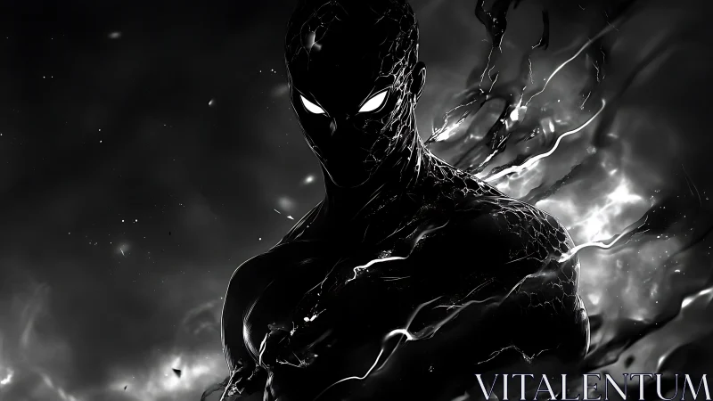 Dark humanoid figure with glowing eyes in swirling smoke.