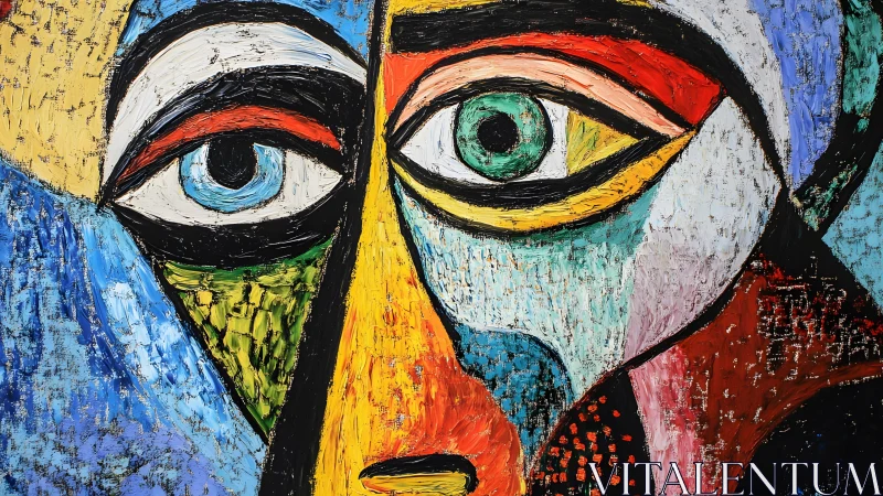 Abstract cubist portrait with bold colors and expressive brushwork.