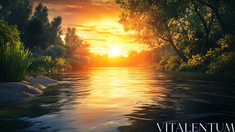 Golden hour river surface captures specular reflection dynamics