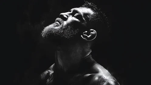 Monochrome male portrait in dramatic side lighting study.