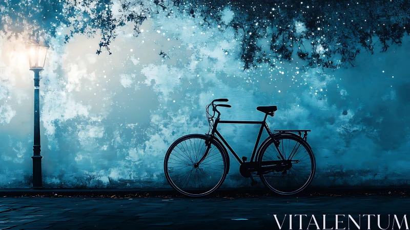 Bicycle Silhouette Against a Dreamy Blue Textured Wall
