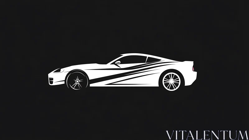 Sleek white sports car silhouette with bold racing stripes.