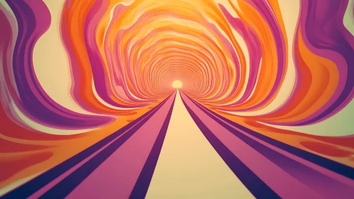 Neon tunnel corridor curves toward bright vanishing point