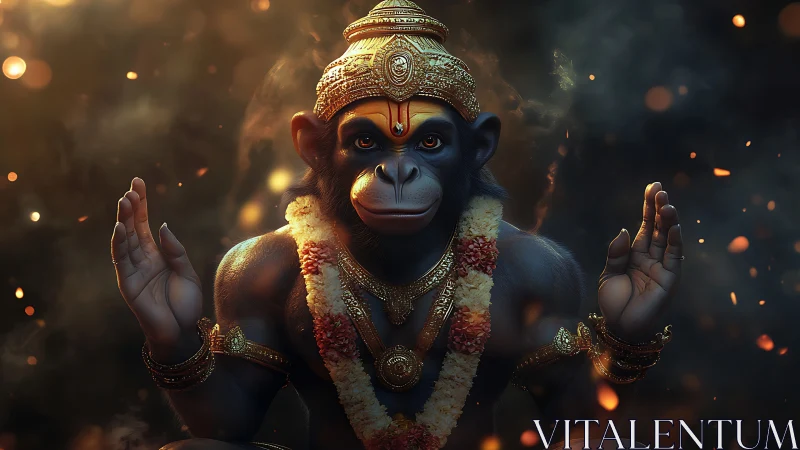 3D-rendered divine simian deity in ritual blessing pose