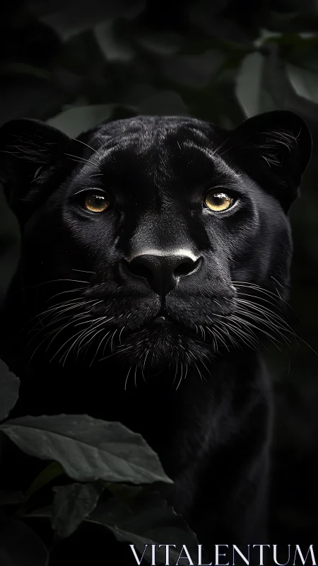 Black Panther Portrait with Luminous Amber Eyes.