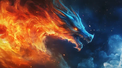 Fiery cosmic dragon surges through space in vivid color