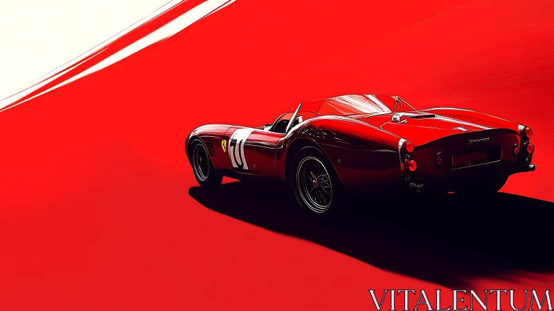 Classic red race car on bold red abstract racetrack.