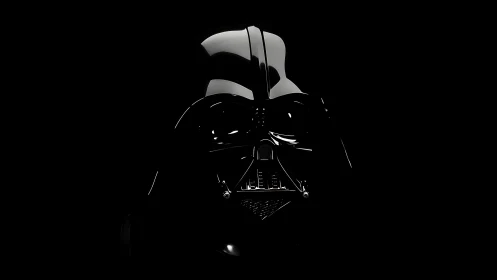 Glossy black helmet rendered in dramatic low key lighting