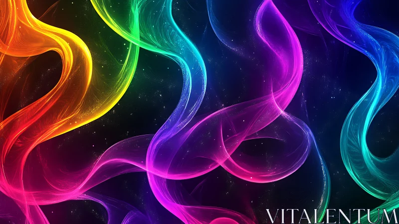 Neon ribbons of starlit color swirling through cosmic night.