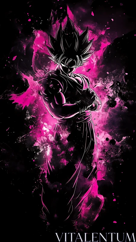 Anime warrior silhouette in neon pink energy burst.