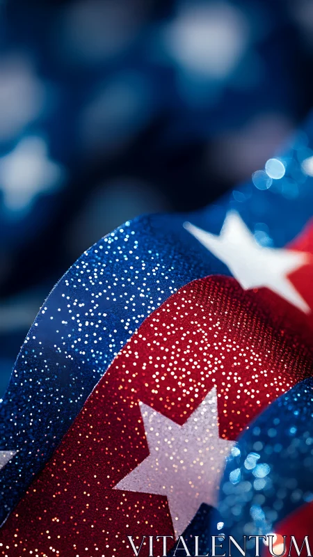 Glittering patriotic ribbon in vivid star-spangled closeup.