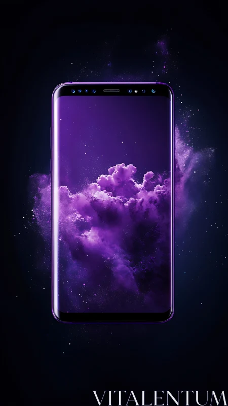 Edge-to-edge smartphone render with purple nebula display.