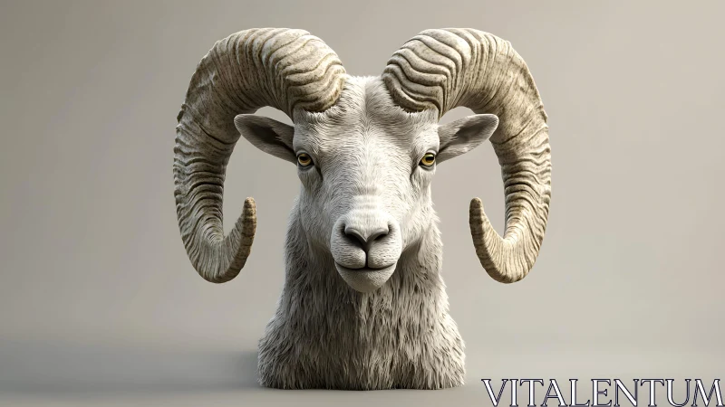 Majestic ram portrait with curled horns in realistic style.