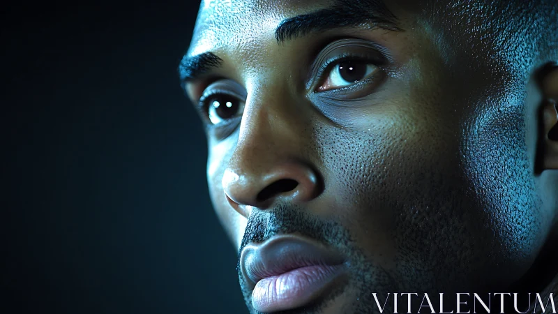 High-contrast close-up portrait isolates skin texture and reflective light