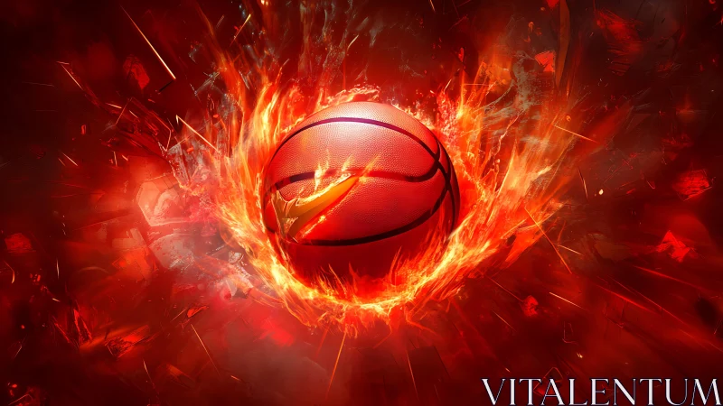 Dynamic fiery basketball core with explosive radial energy field.