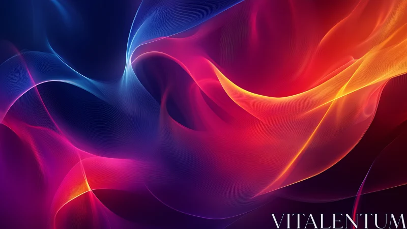 Flowing neon light waves curve across deep gradient space