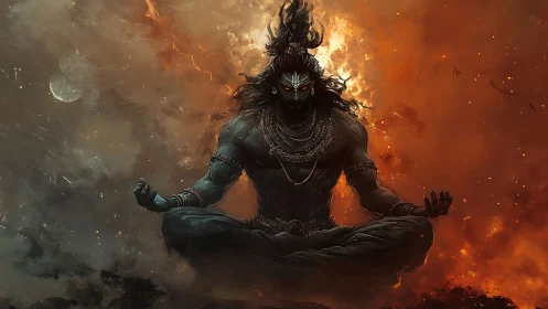 Cosmic ascetic hovers between ember storm and silent void