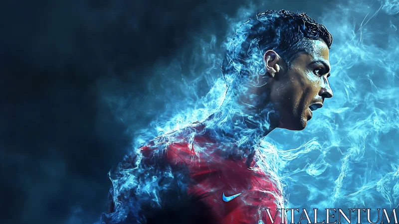 Storm-runner in red, carved from electric blue vapor.