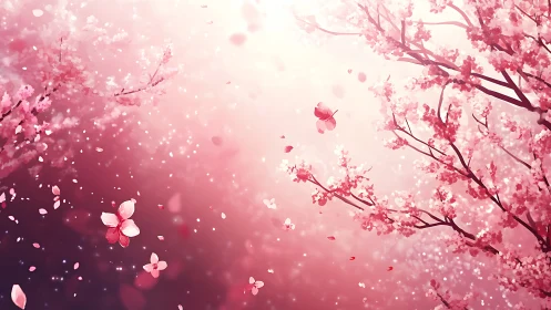 Sakura Bloom Cascade: Atmospheric Pink Floral Rendering with Particle Dynamics.