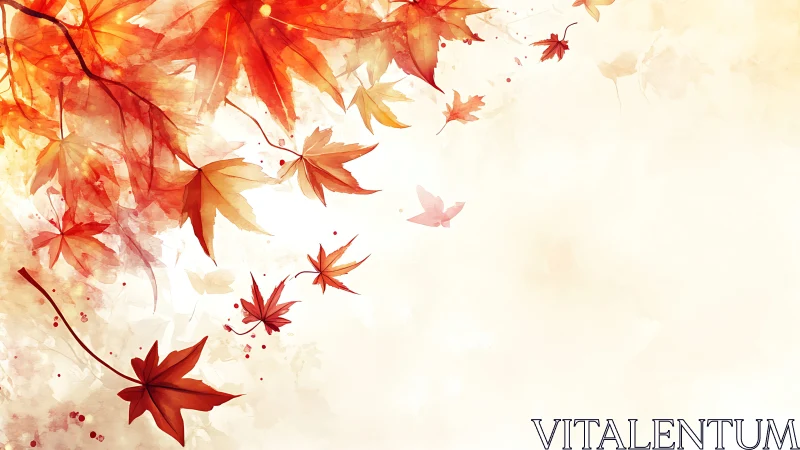 Scarlet maple whispers drift across a pale autumn sky.