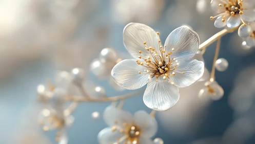 Delicate White Flower with Golden Stamens.