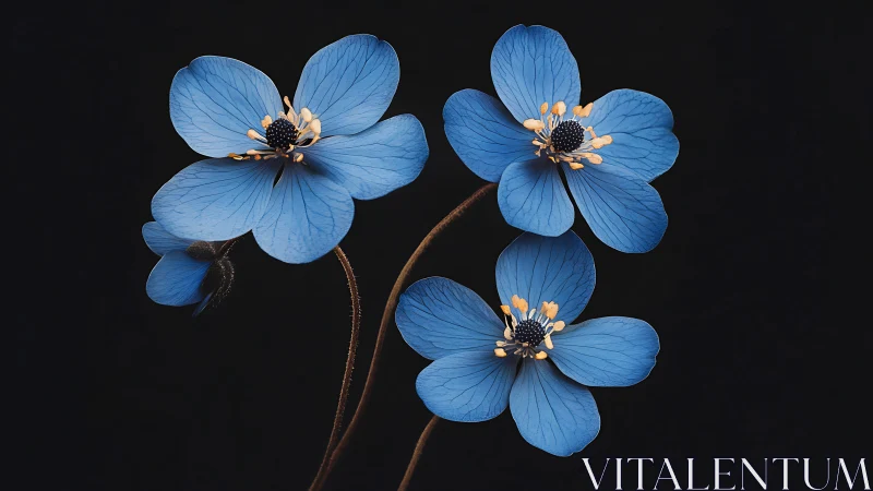 Delicate Blue Flowers Blooming Against Dark Background