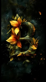 Letter B blooms into molten petals within shadowed dusk