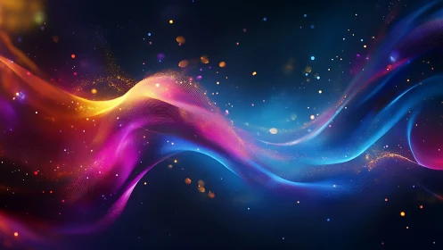 Multicolor luminous particle waves on deep blue gradient field