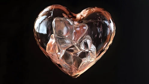 Crystal heart sculpture with ice shards, realistic digital art.