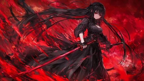 Scarlet storm samurai girl cleaves through a burning sky.