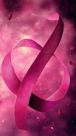 Pink awareness ribbon in cosmic style digital background.