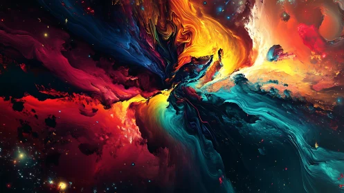 Cosmic paintstorm swirling through a newborn starfield.