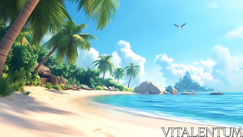 Paradise Beach Getaway With Palm Trees.